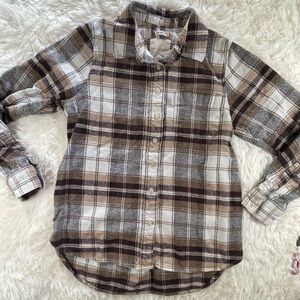 Thread & Supply Women's Plaid Button Down Shirt in Brown and White